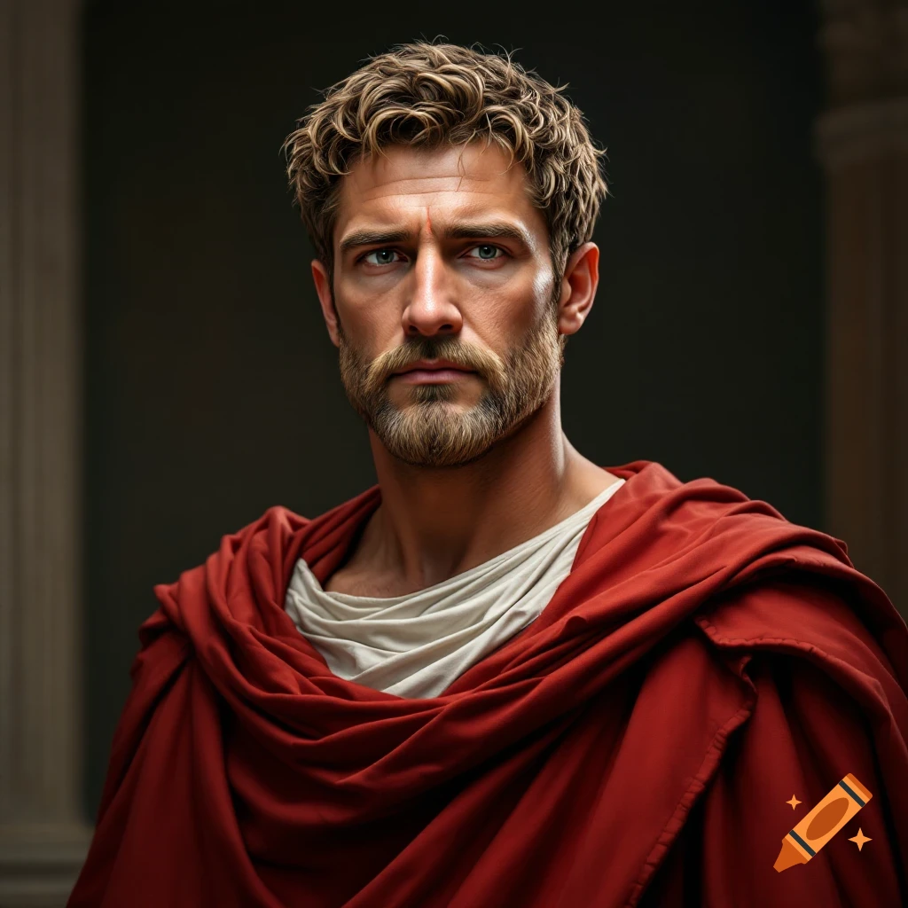 Photorealistic portrait of a man in Roman attire