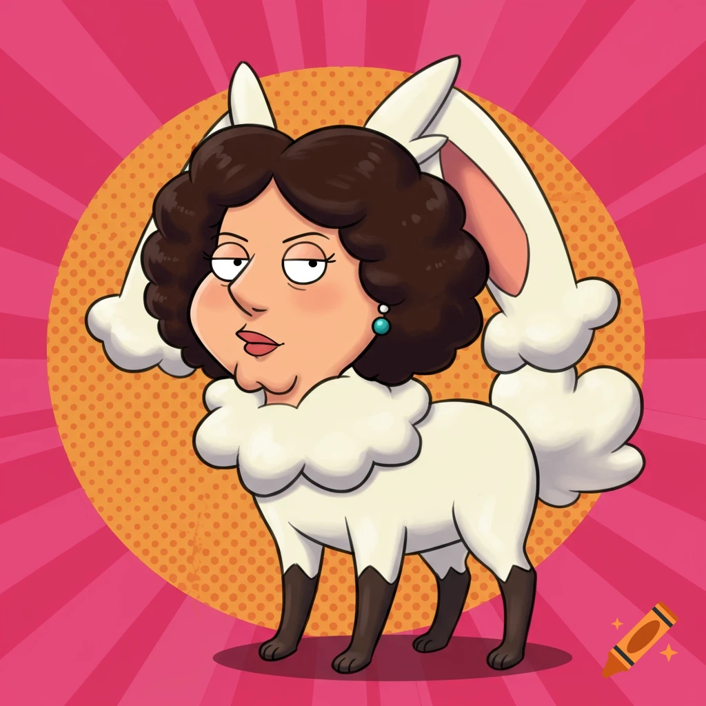 Cartoon mashup of Lois Griffin's head on a Lopunny Pokemon body.