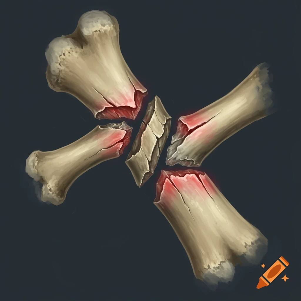 Stylized illustration of broken bones arranged in an X shape