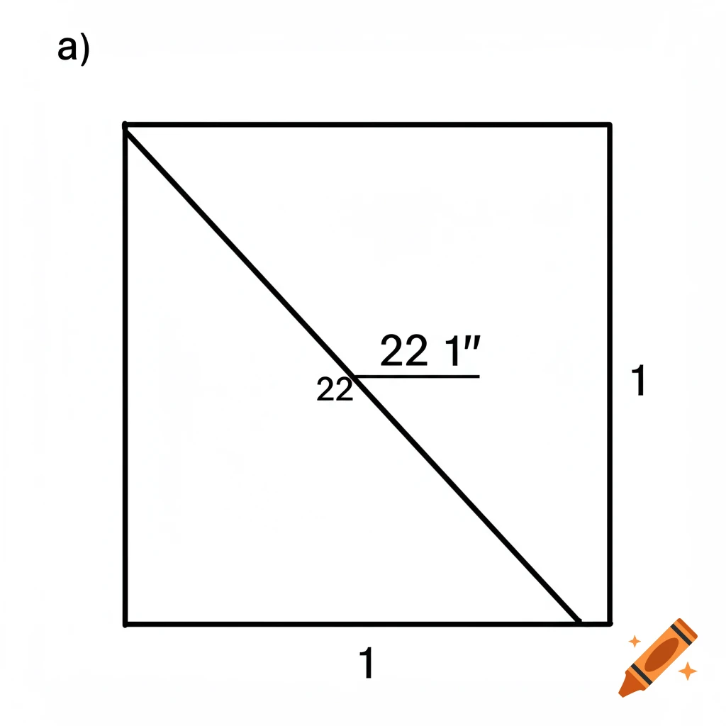 Black and white diagram of a square with diagonal, labeled sides '1' and diagonal '22 1'''