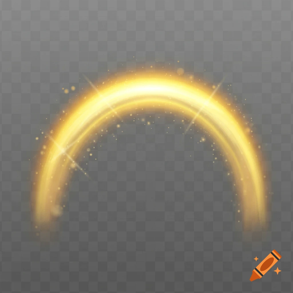 A golden glowing arc with sparkles on a transparent background.