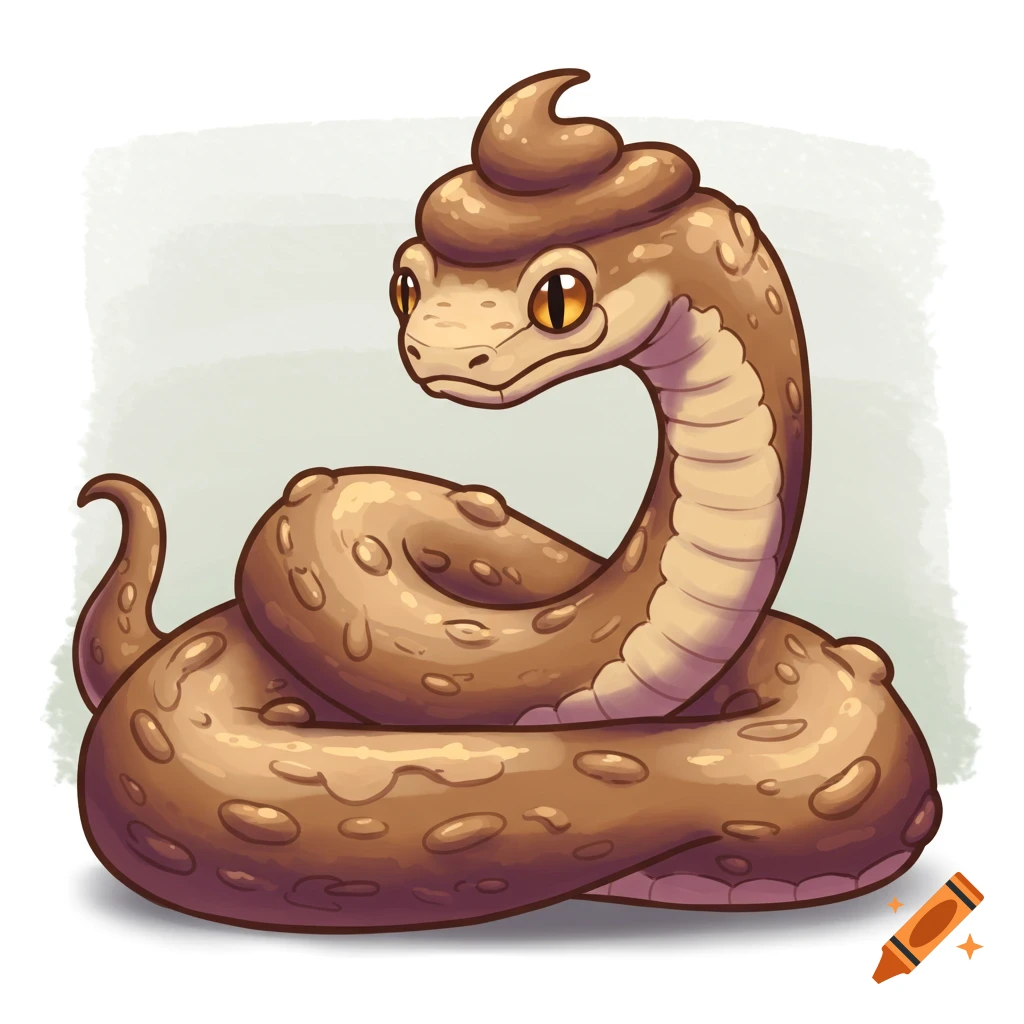 Cartoon illustration of a snake with a pile of poop on its head.