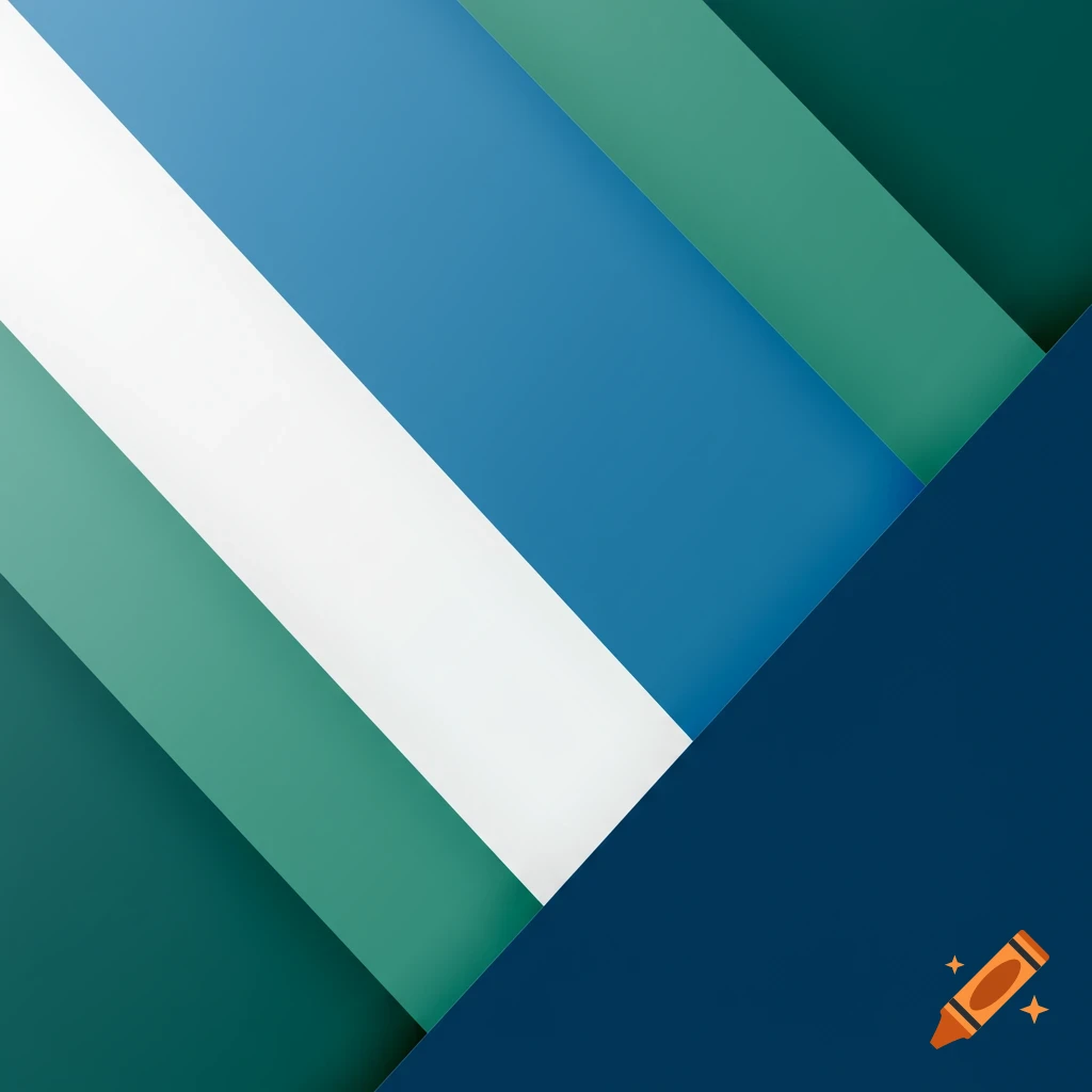 Abstract geometric pattern with diagonal layers of blue, green, and white colors.