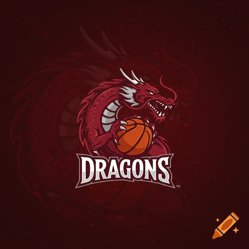 Logo of a red dragon holding a basketball with the text DRAGONS below it.