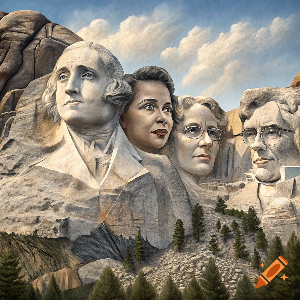Mount Rushmore carved with faces of historical women