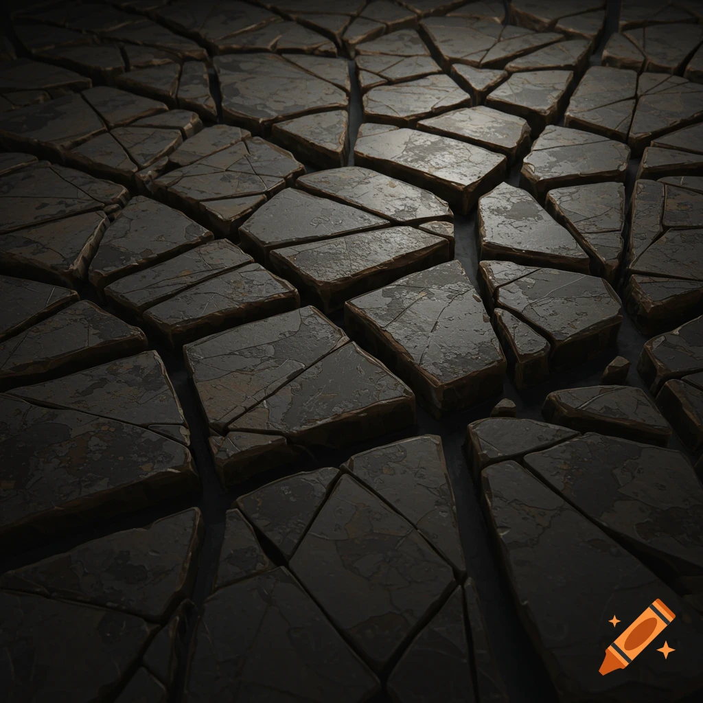 Close-up view of dark, broken stone fragments.