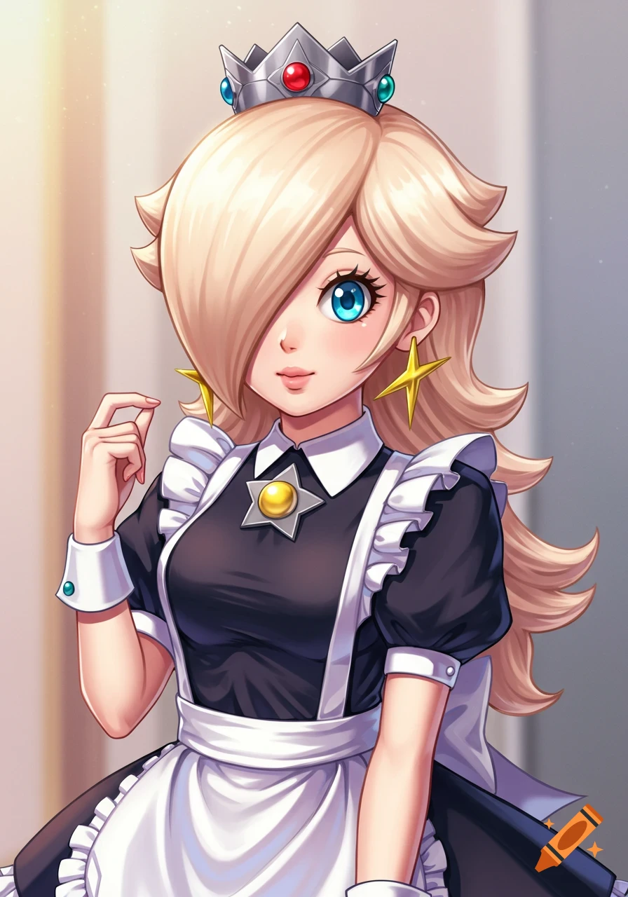 Anime style portrait of Rosalina from Mario wearing a maid outfit.