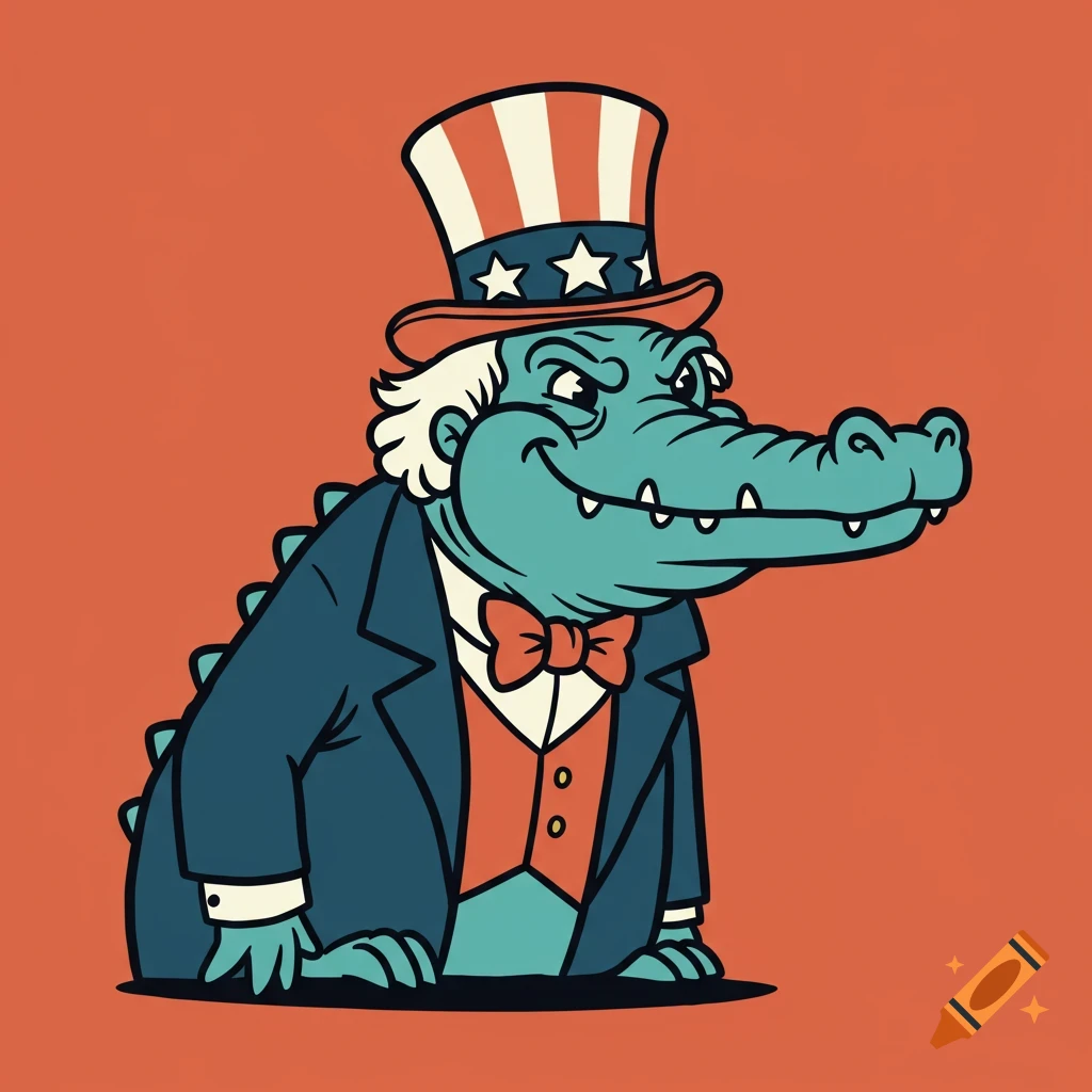 Cartoon alligator dressed as Uncle Sam