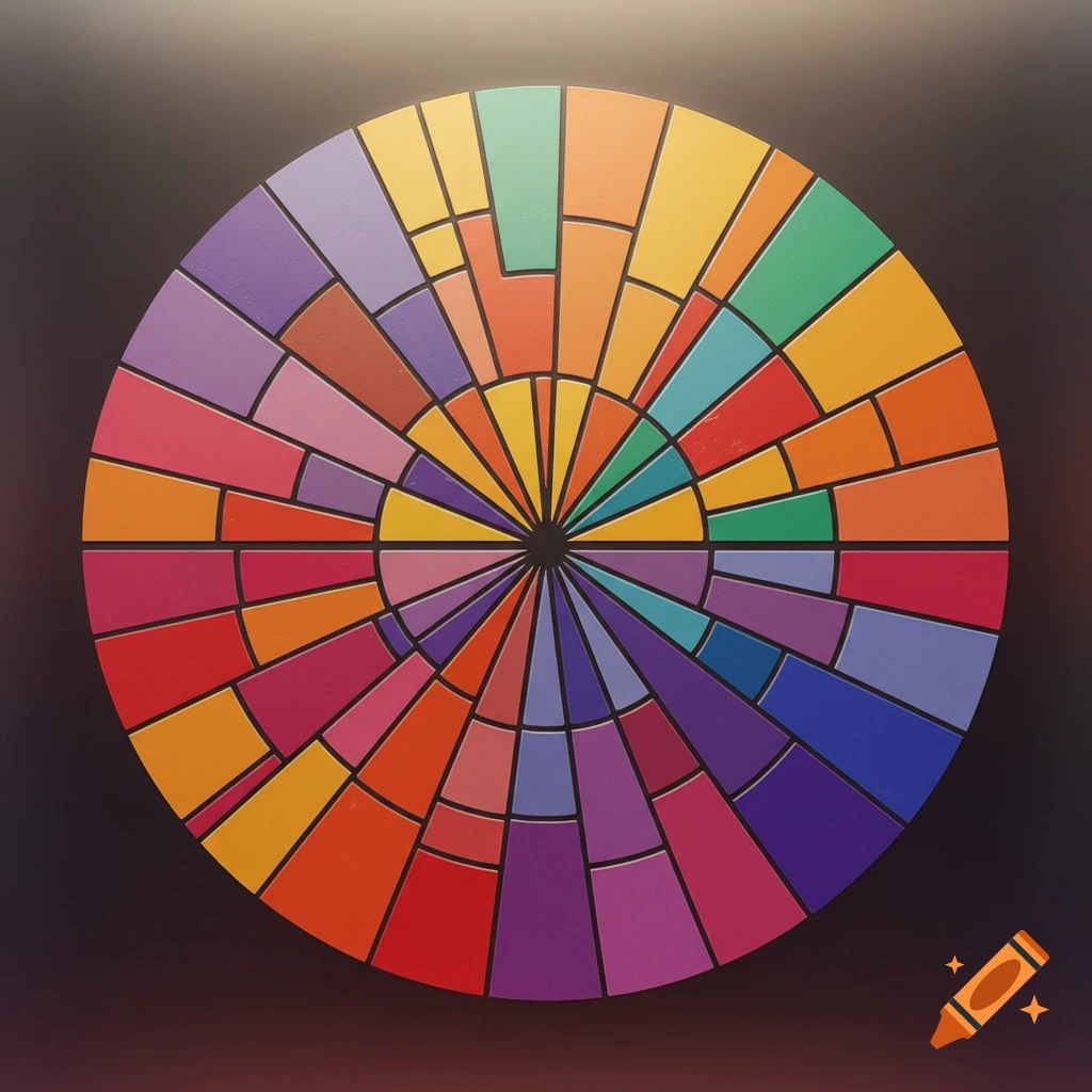 A colorful abstract circle divided into numerous segments like a dartboard or stained glass.