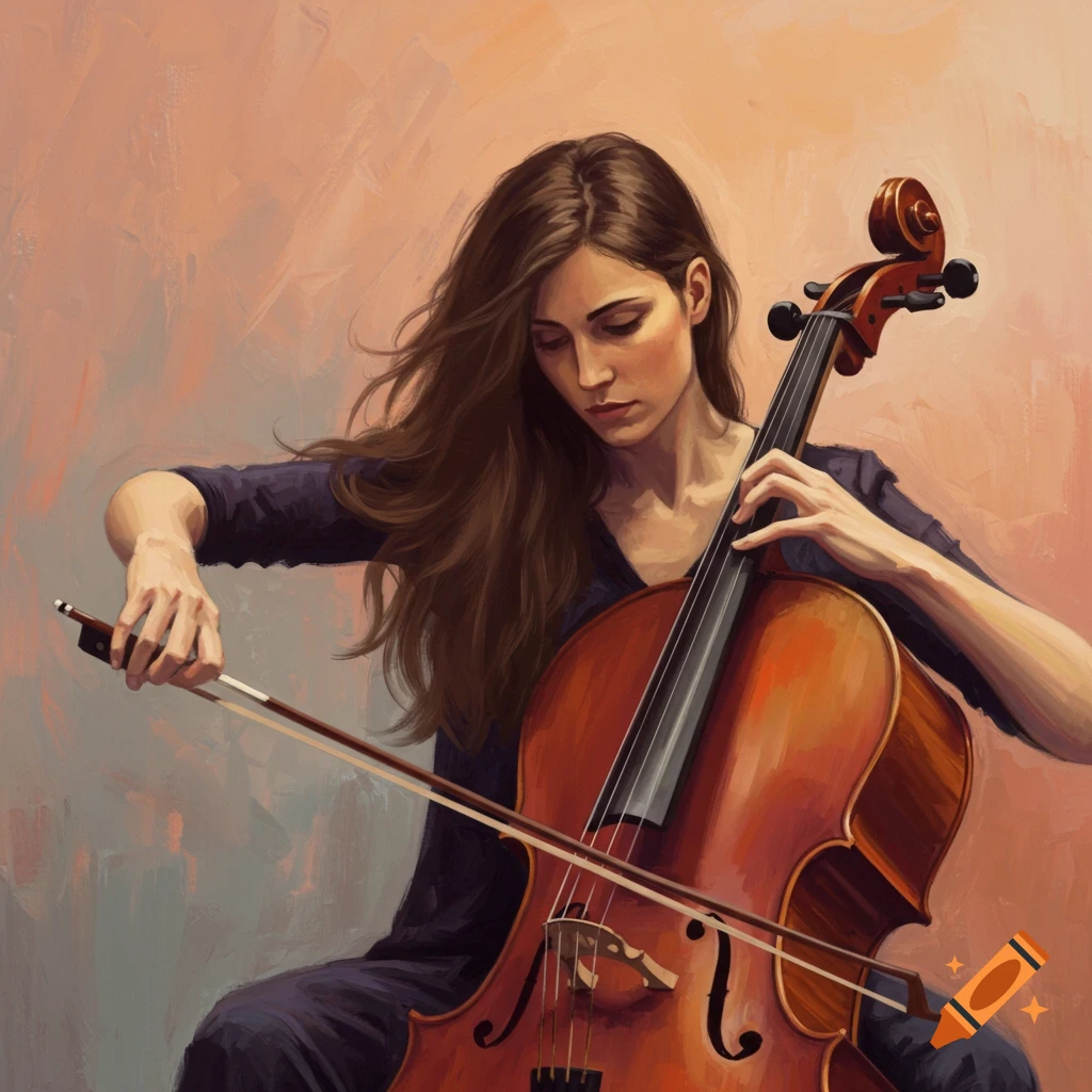 Painting of a woman playing a cello