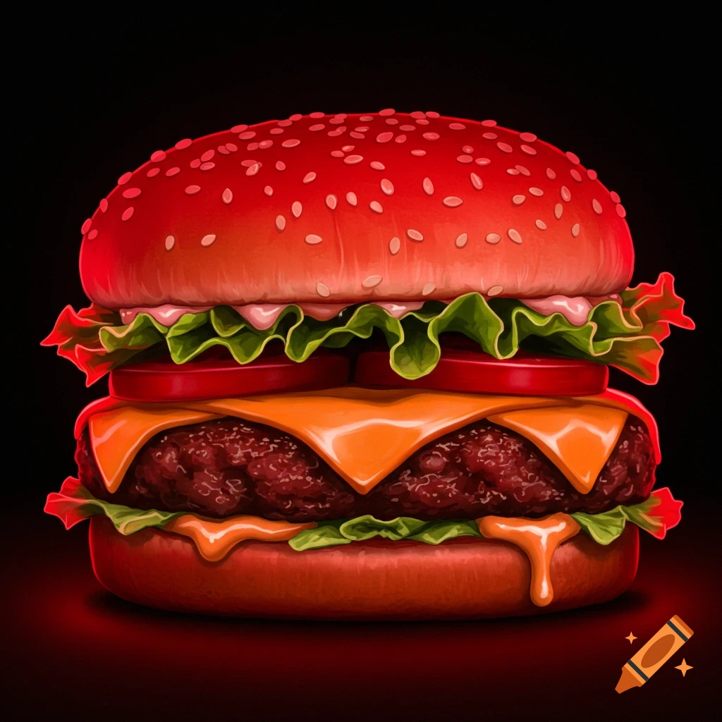 An illustration of a burger with red lighting.