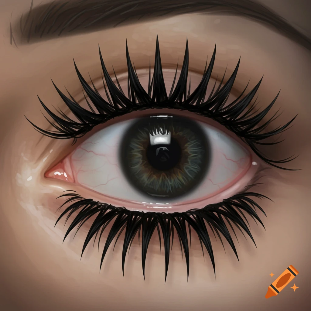 Close-up digital illustration of a human eye with long, spiky black eyelashes.