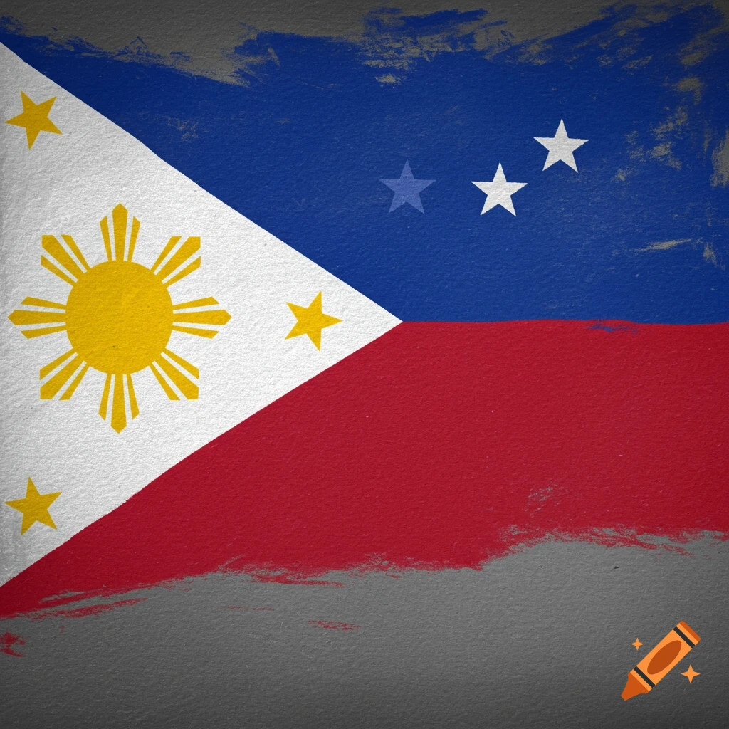 Painted flag of the Philippines with rough textures.