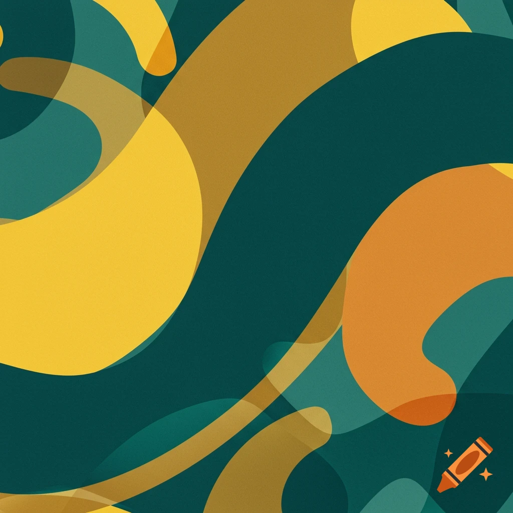 Abstract background with overlapping fluid shapes in yellow, orange, and teal.