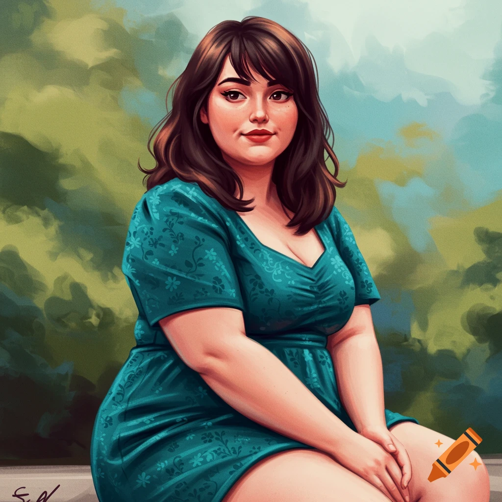 Portrait of a young woman in a teal dress sitting outdoors.