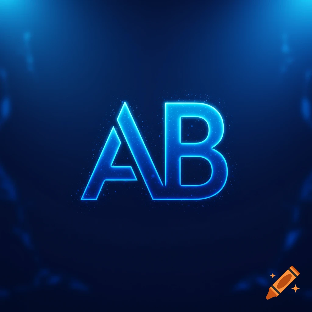 Glowing blue letters AB against dark background.