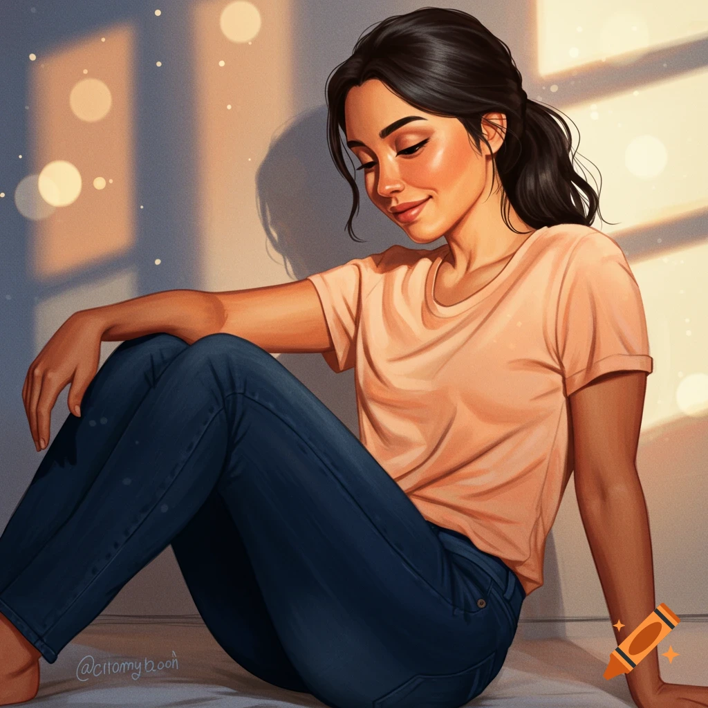 Illustration of a woman sitting in sunlight