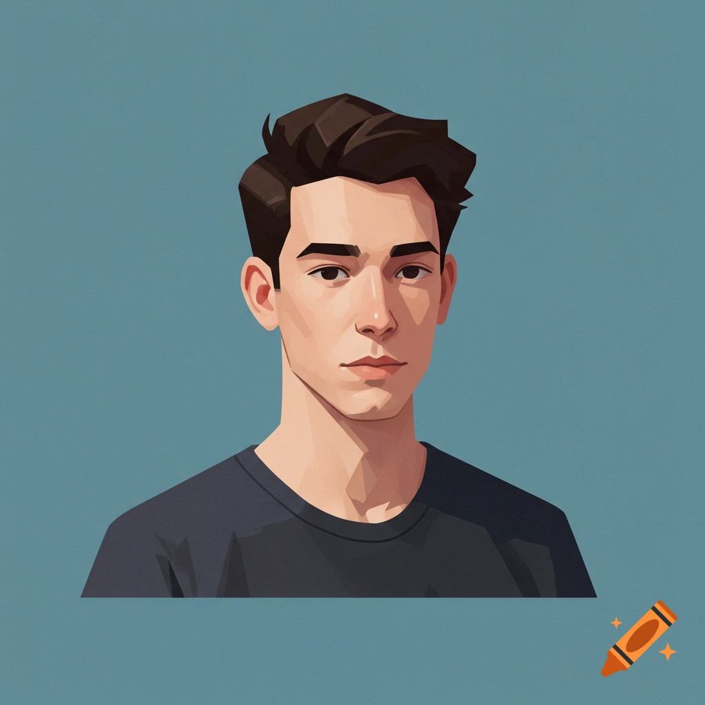 Minimalist illustration of a young man's avatar against a blue background.