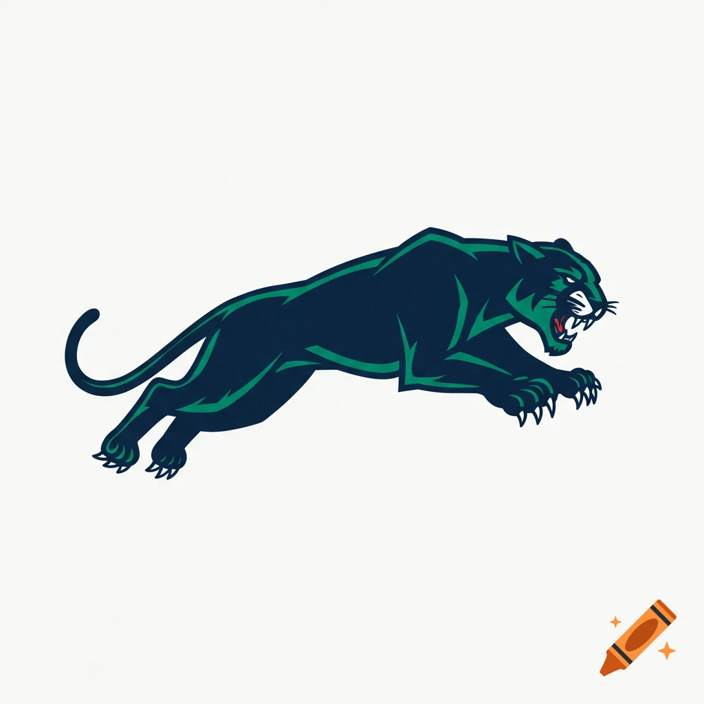 A stylized black and green panther logo in a pouncing pose.