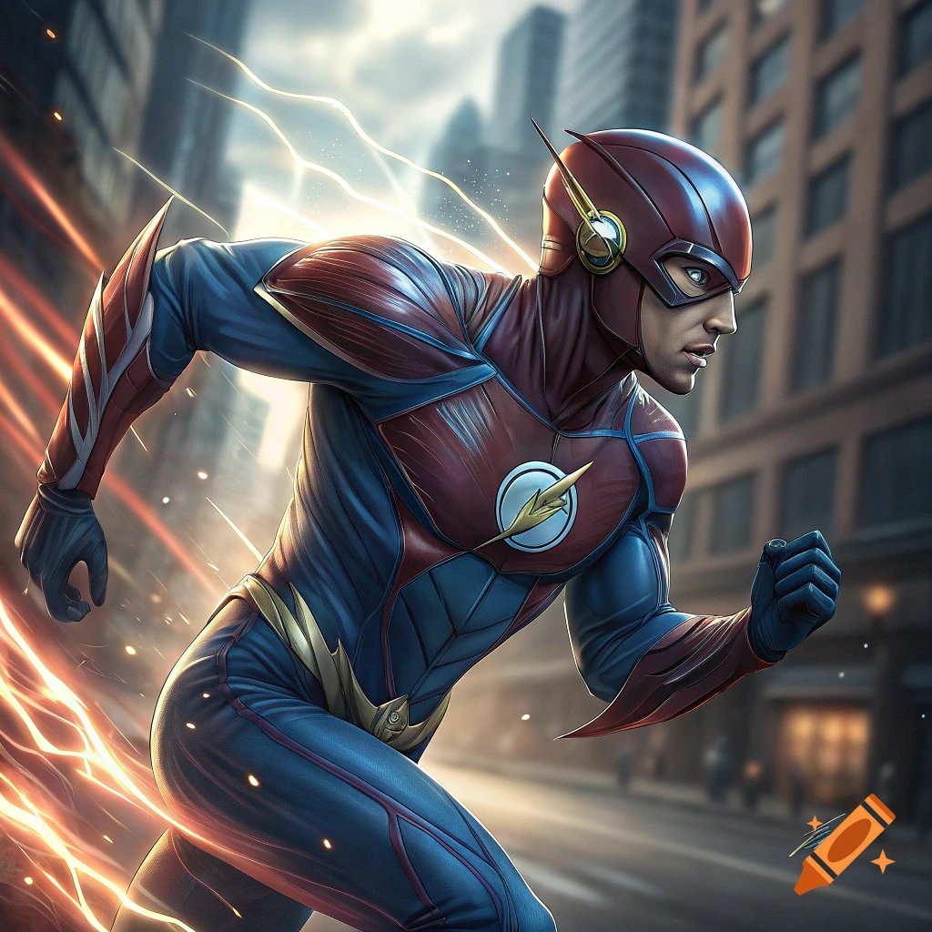 The Flash runs through a city street
