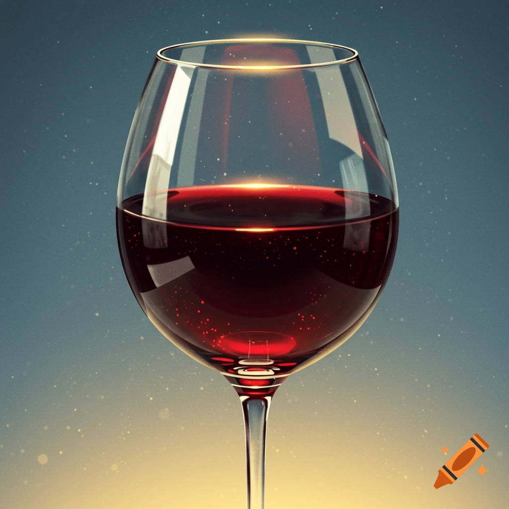 Red wine in a glass with reflections and sparkling background.