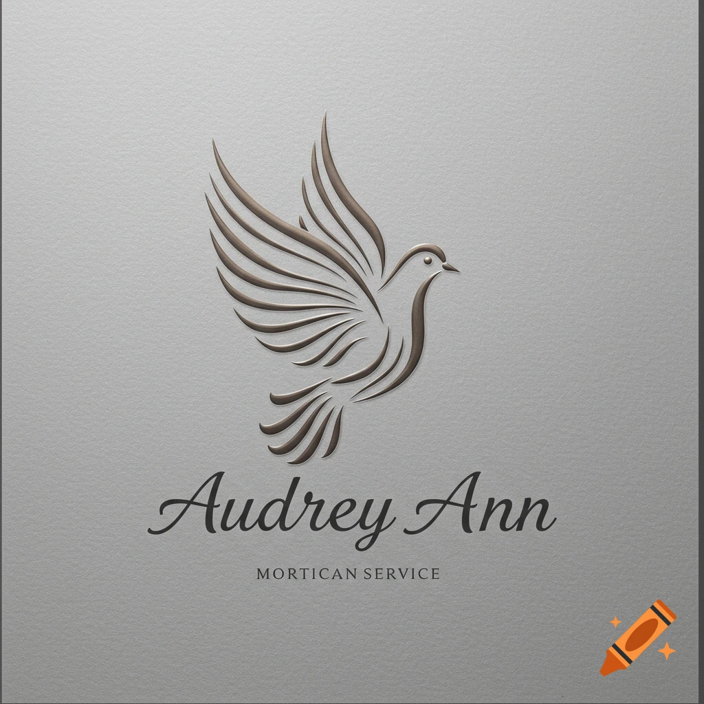 Logo featuring a stylized dove and the text Audrey Ann Mortican Service on a textured background.