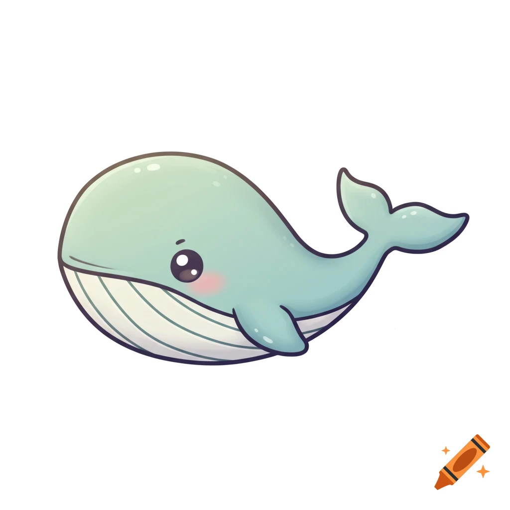 A cute cartoon illustration of a whale.