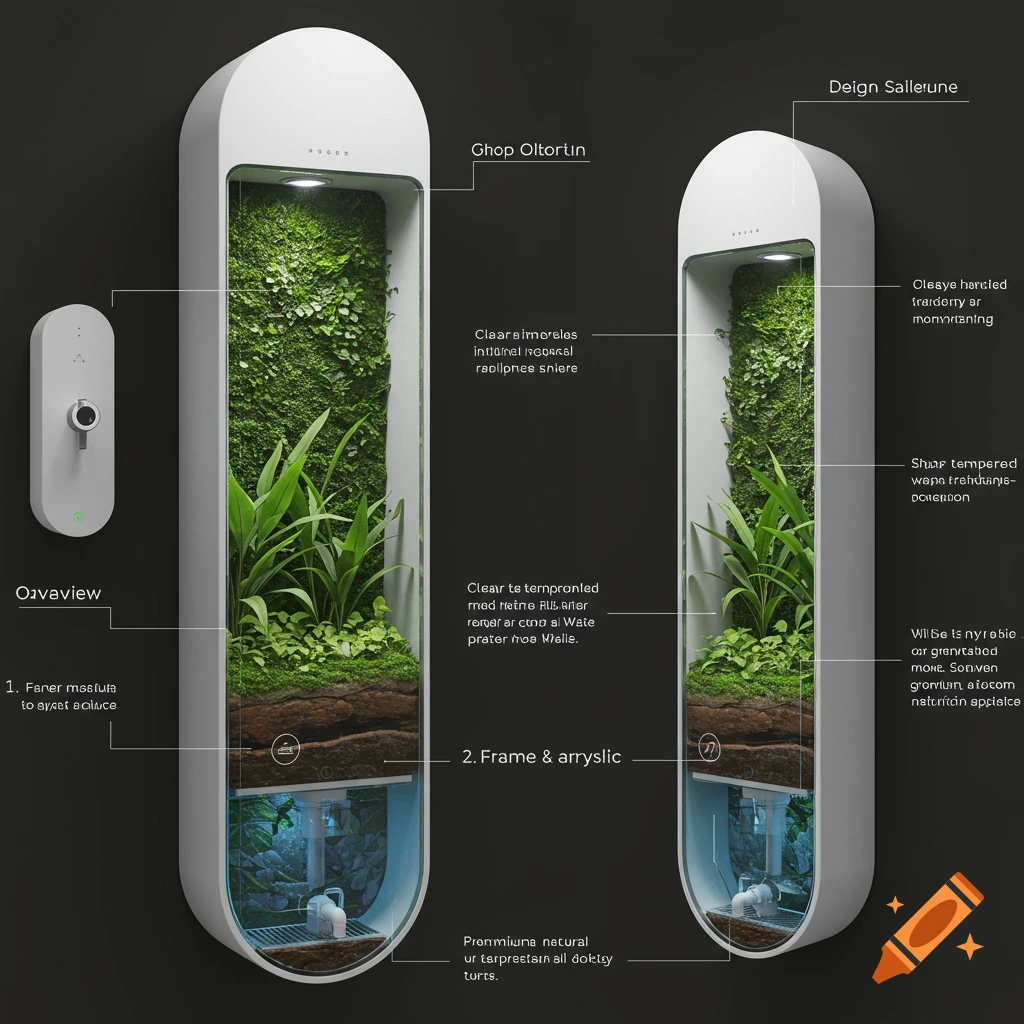Design illustration of vertical wall-mounted terrarium appliances