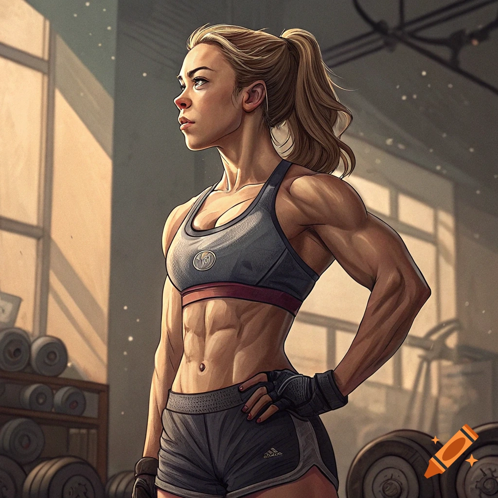 Female bodybuilder posing in a gym