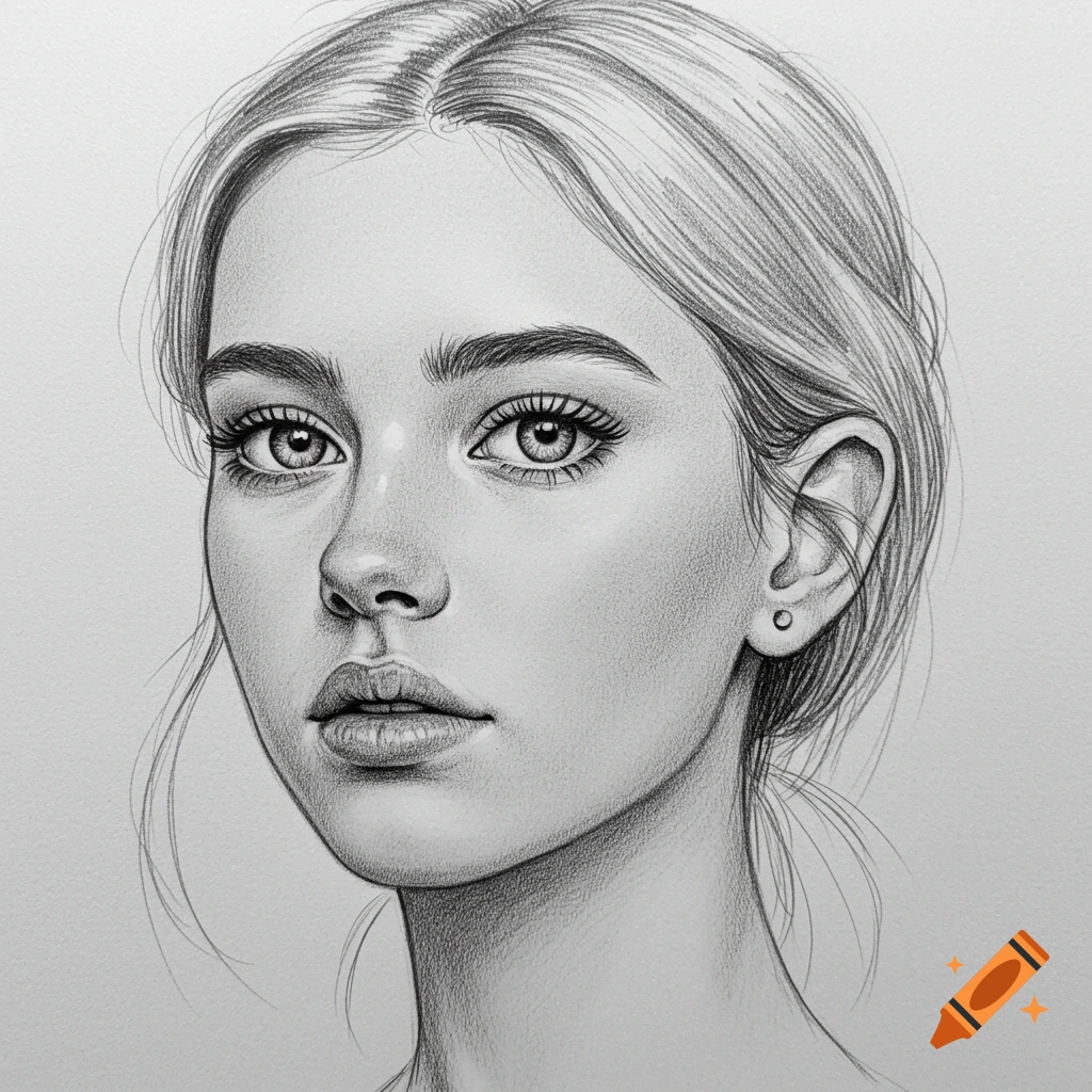 Detailed pencil sketch of a young woman's face