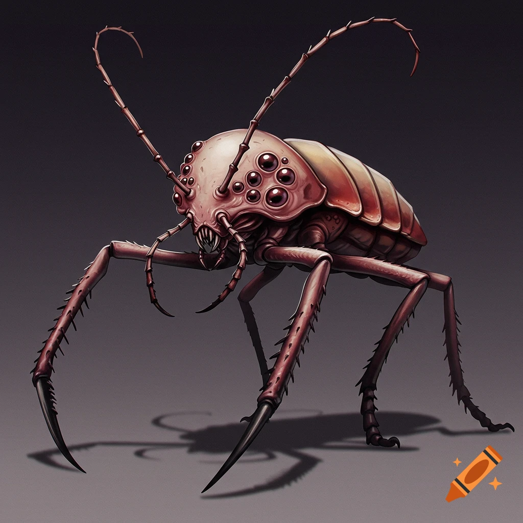 Alien insectoid creature with multiple eyes and long legs.