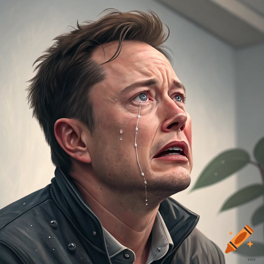 Close-up photorealistic portrait of Elon Musk crying. on Craiyon