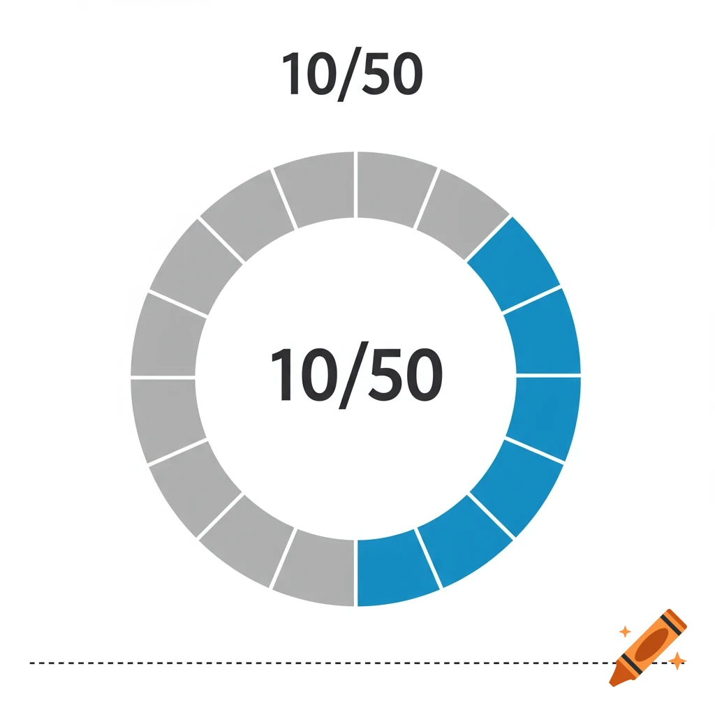 Diagram showing a circle divided into segments with 10 out of 50 segments highlighted.