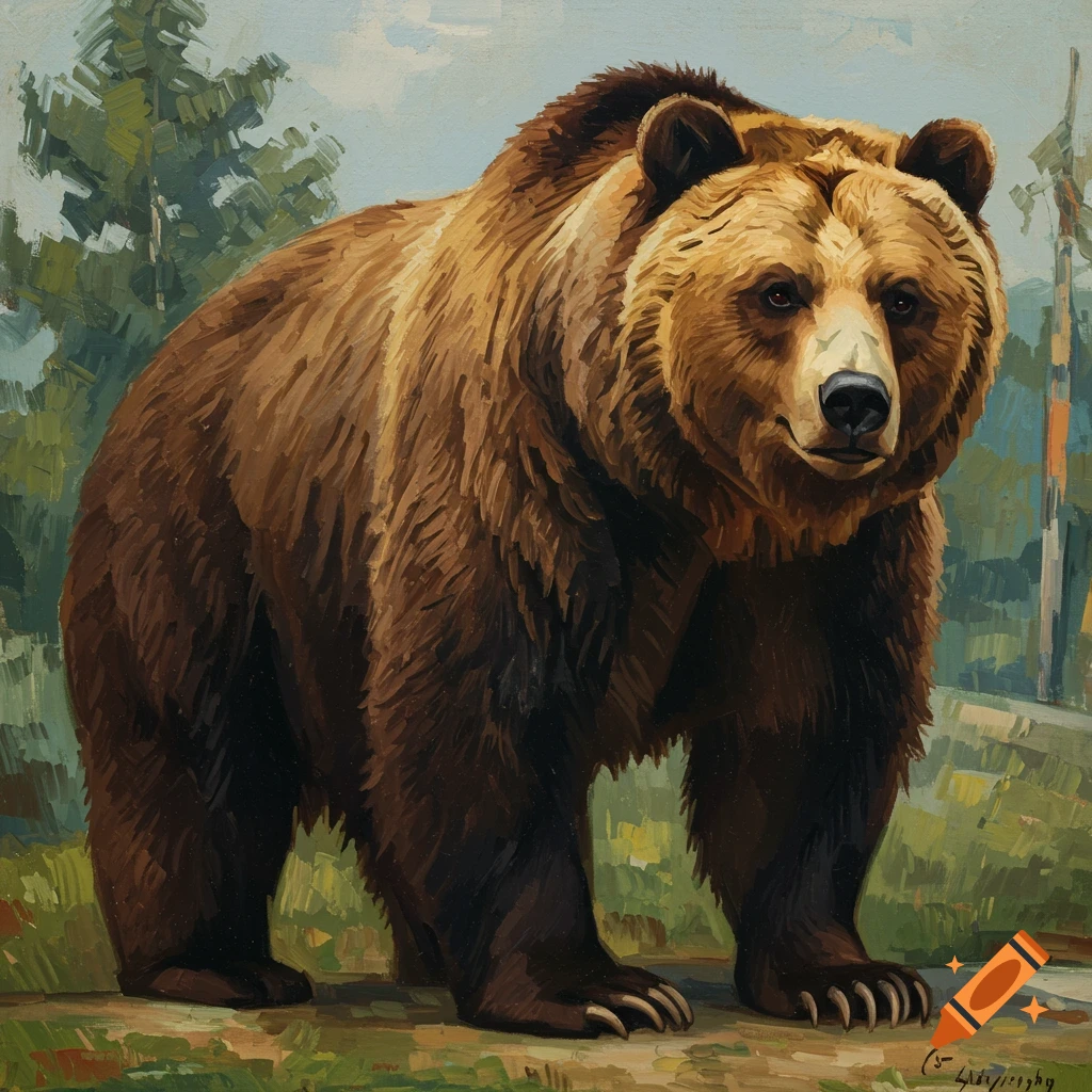 A painting of a brown bear in the style of Paul Cezanne