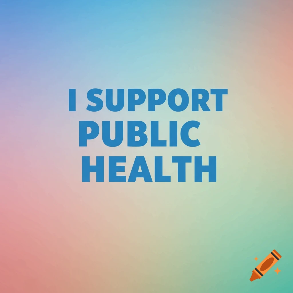 Text reading 'I support public health' on a colorful gradient background.