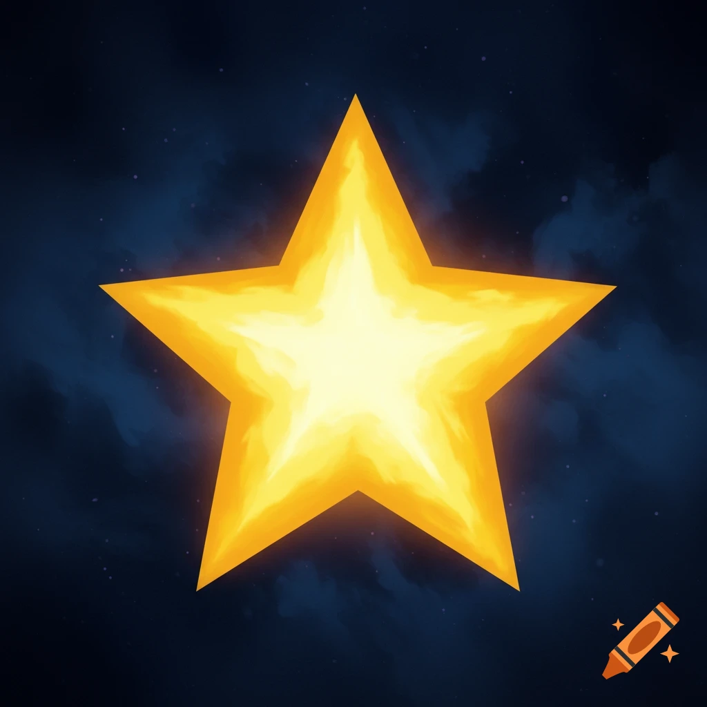 A glowing yellow star against a dark blue background.
