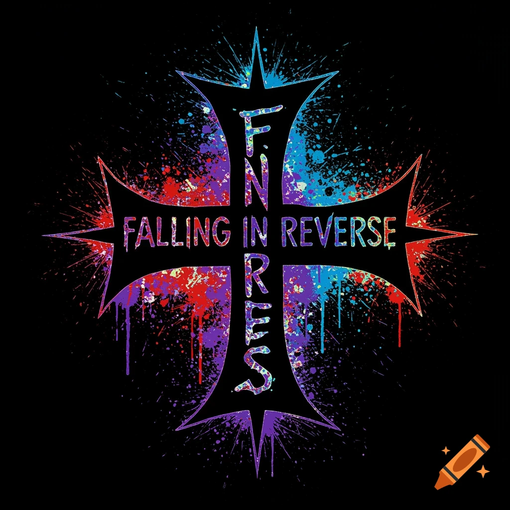 Stylized cross logo with paint splatters and 'Falling In Reverse' text