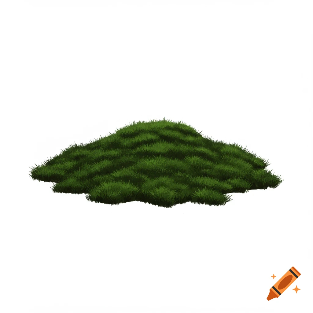 A clump of dark green grass on a white background.