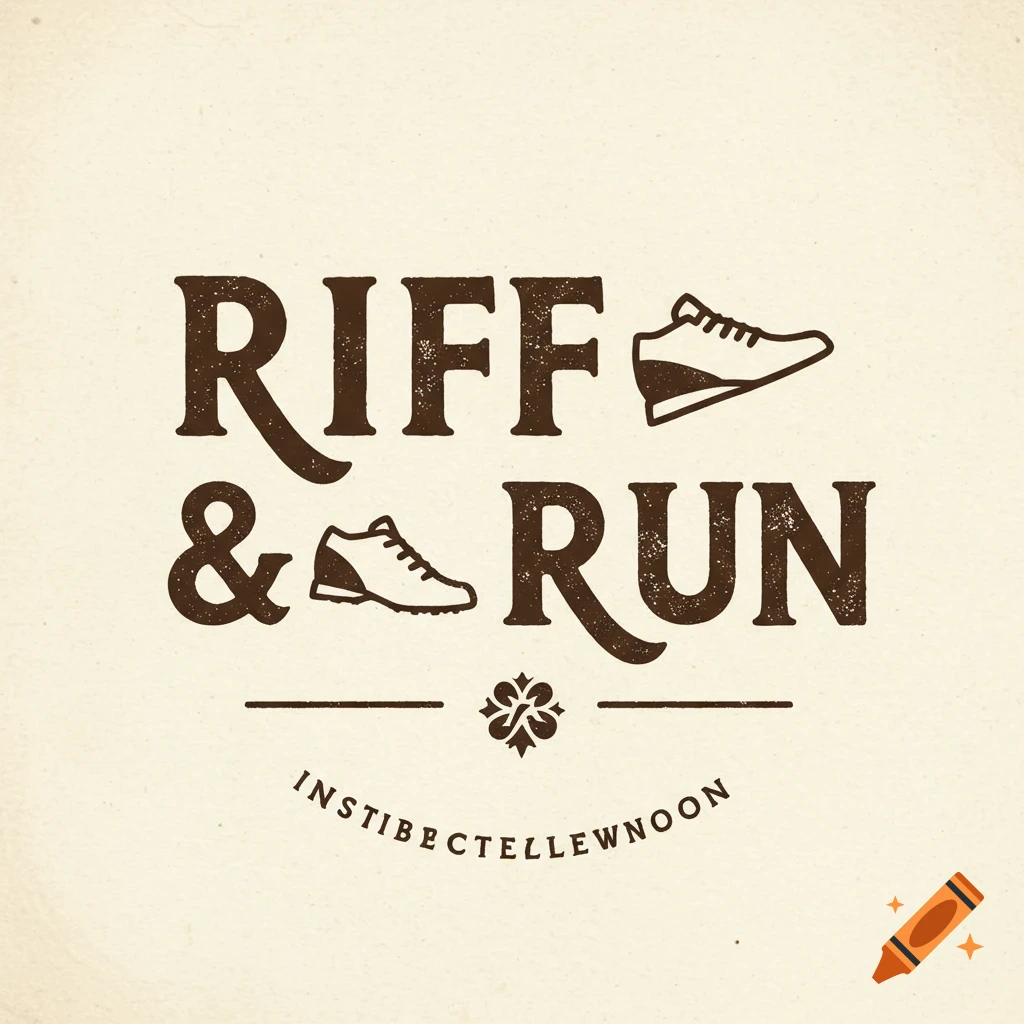 Rustic logo design with text RIFF & RUN and running shoes