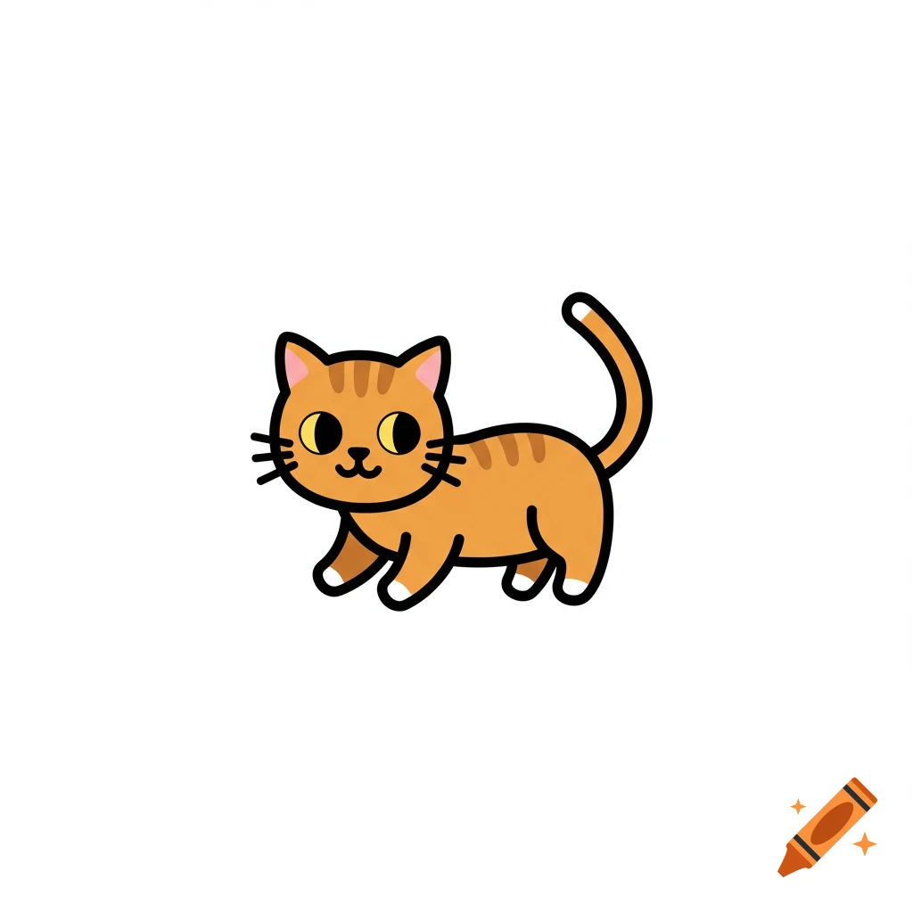 A simple cartoon illustration of an orange tabby cat standing.