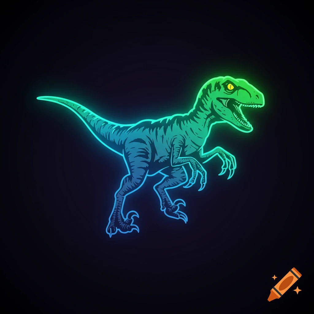Neon illustration of a velociraptor