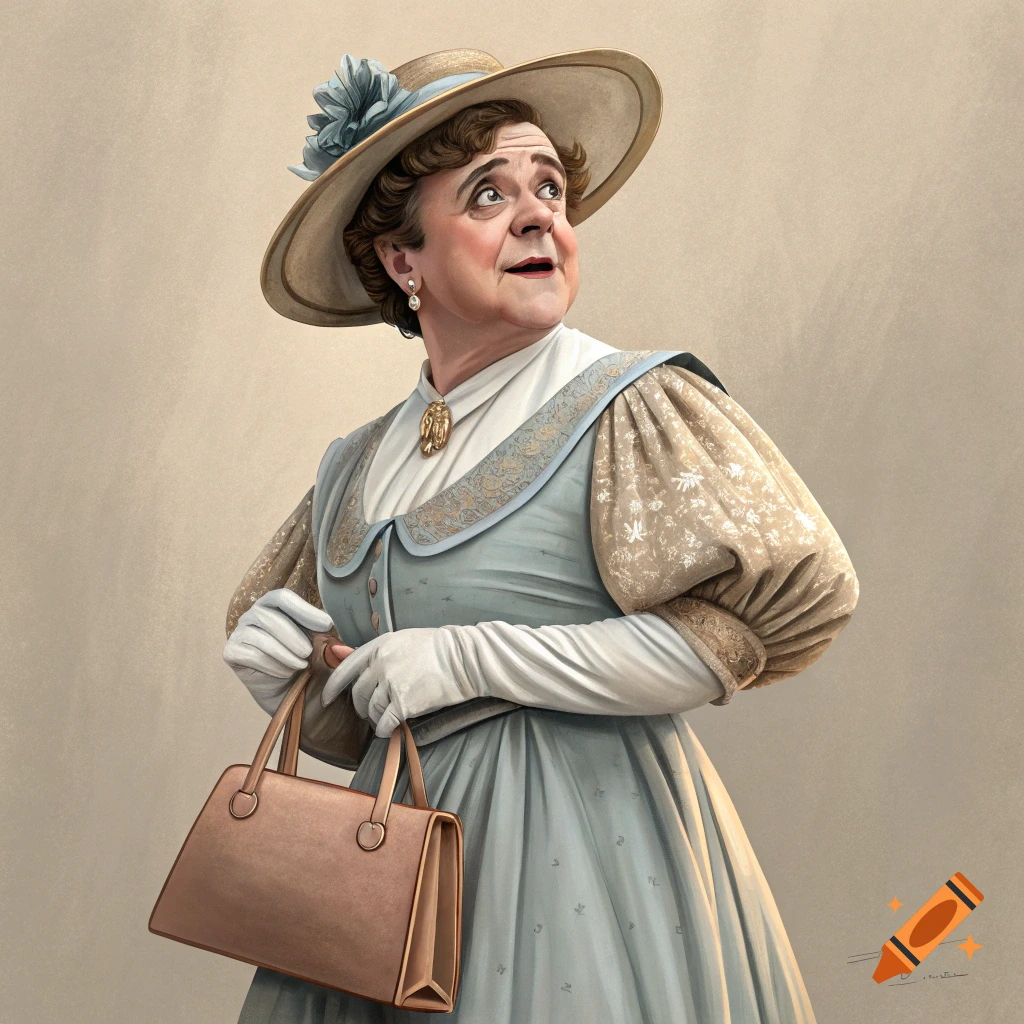 Portrait of a person in historical fashion holding a handbag