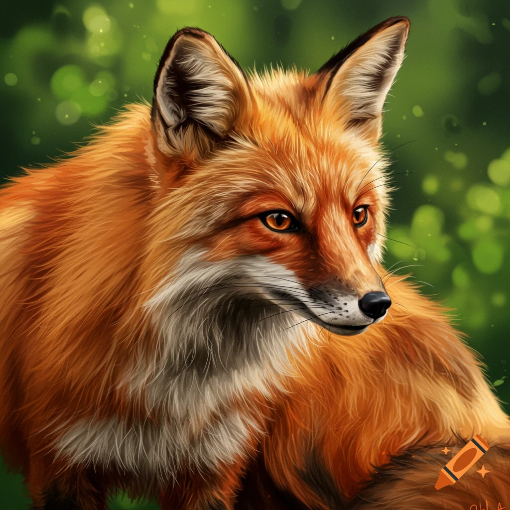 A detailed illustration of a red fox looking to the right.