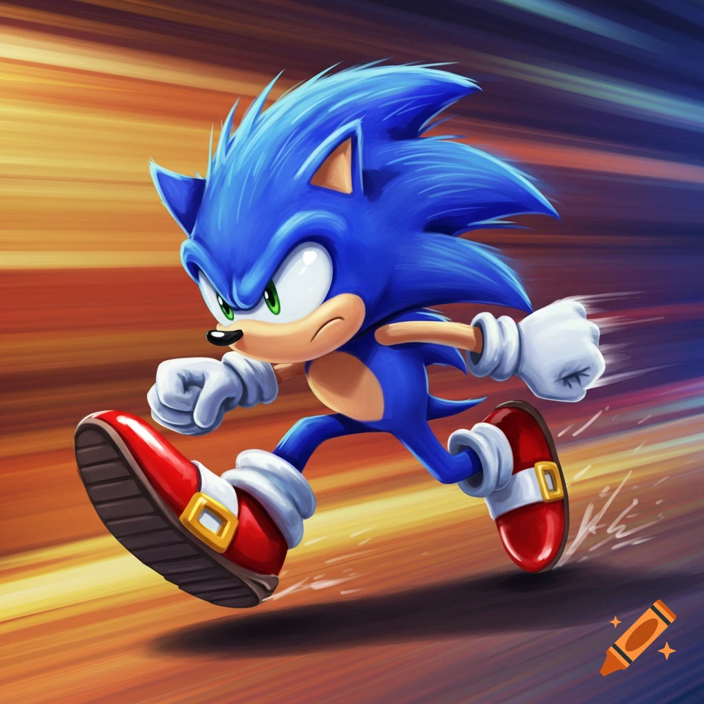Illustration of Sonic the Hedgehog running fast.