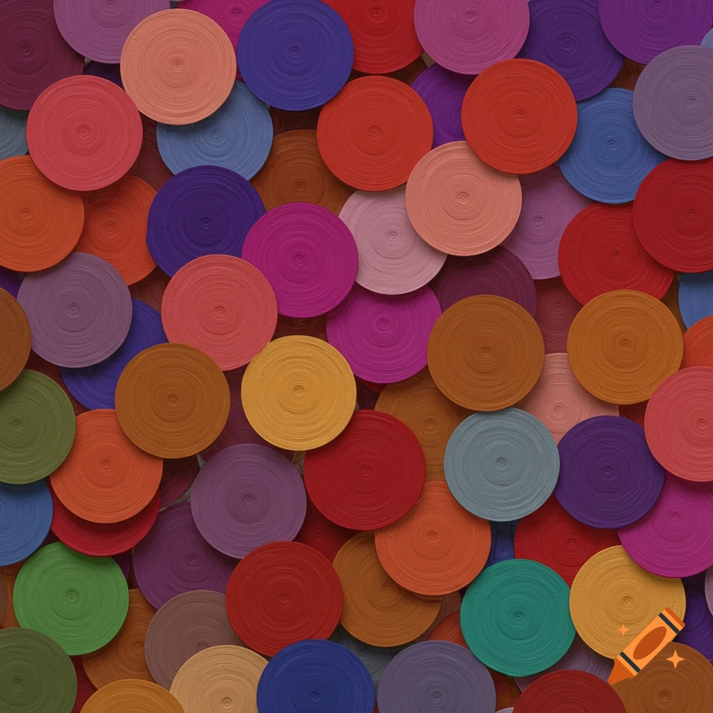 Overlapping colorful circles with concentric ring patterns viewed from above.