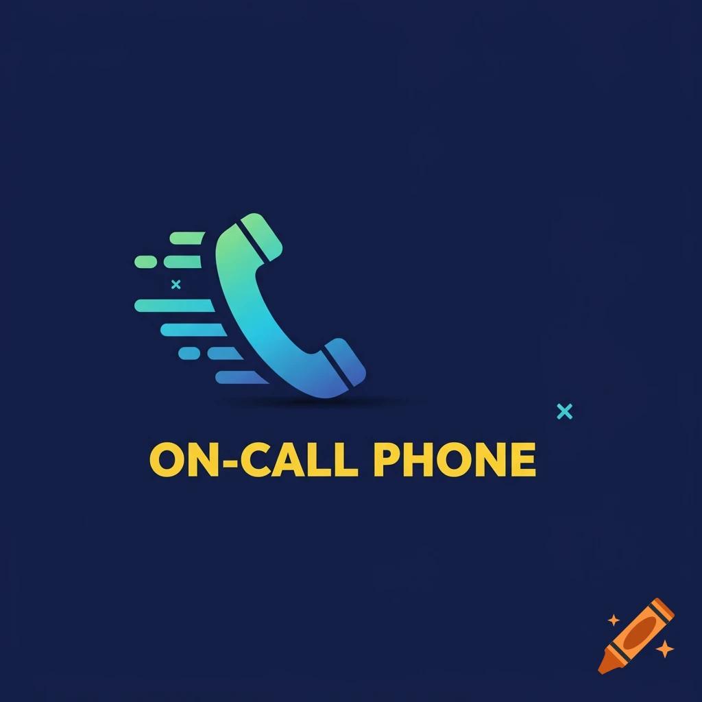 A blue and green gradient phone icon with motion lines above yellow text "ON-CALL PHONE" on a dark blue background.