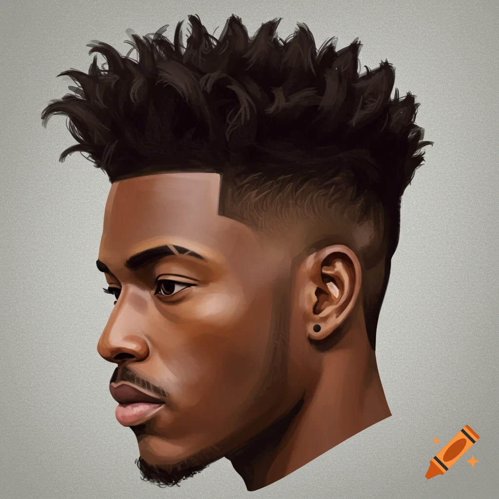 Stylized portrait of a man with a low taper fade haircut