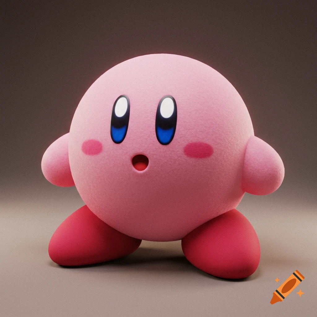 Photorealistic 3D rendering of the character Kirby