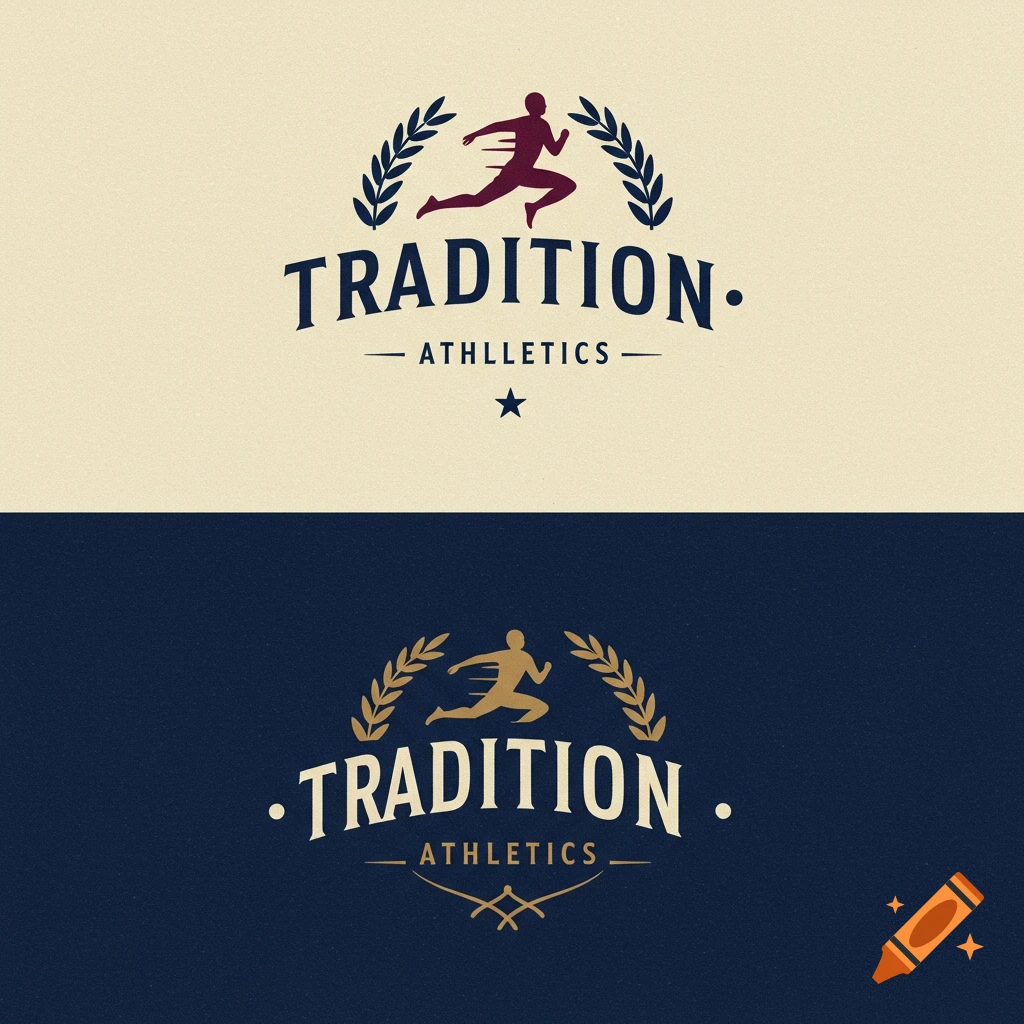 Logo for Tradition Athletics featuring a runner and laurel wreaths.