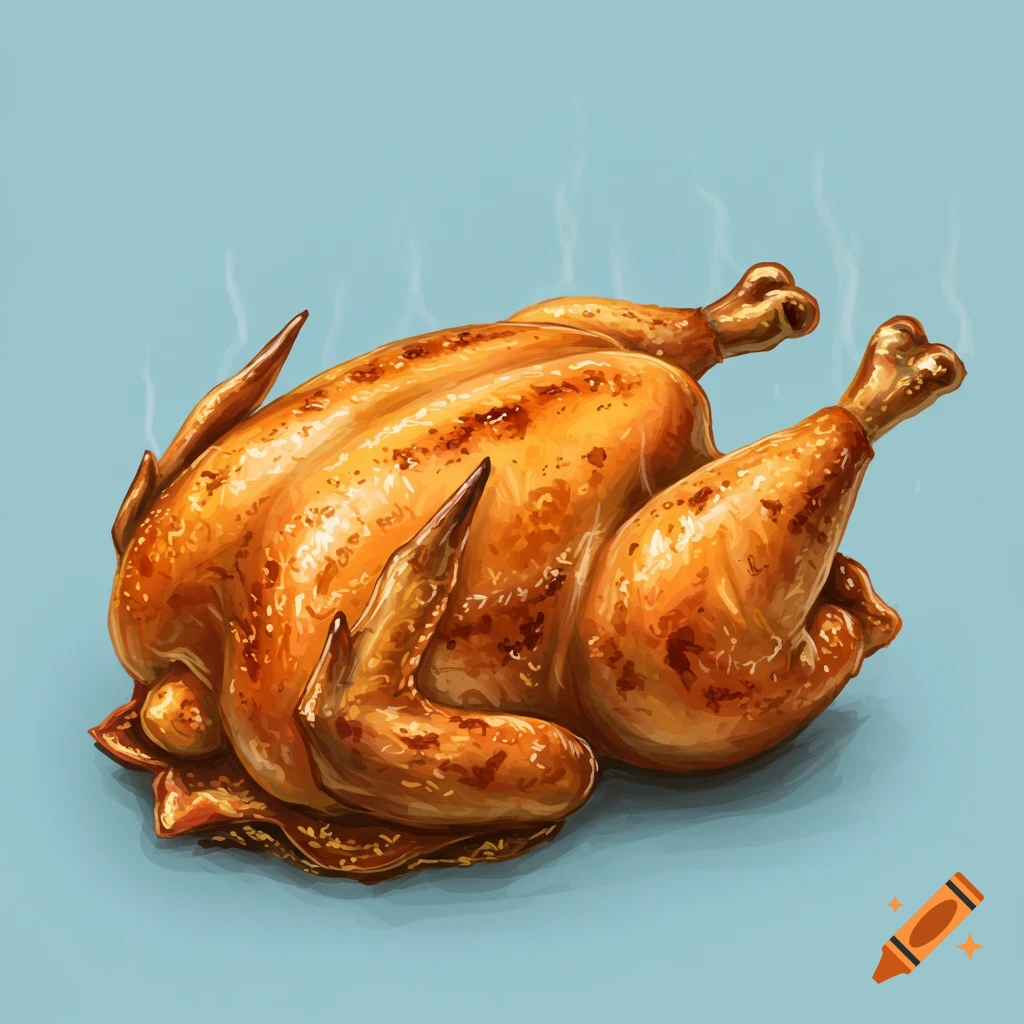 A succulent cooked chicken on a blue background